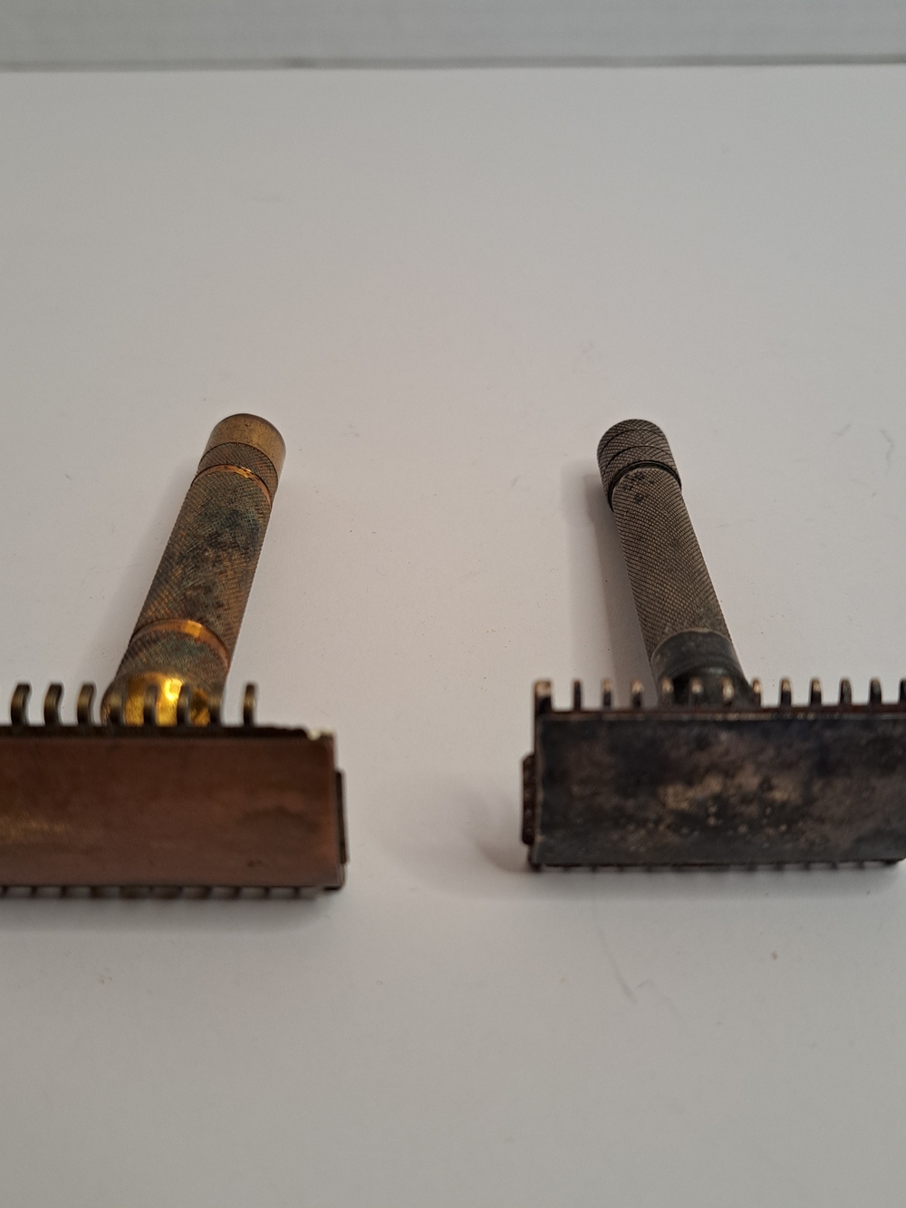Vintage Circa 1930's Brass Gillette Safety Razors x3 with 8 blades Nice Patina